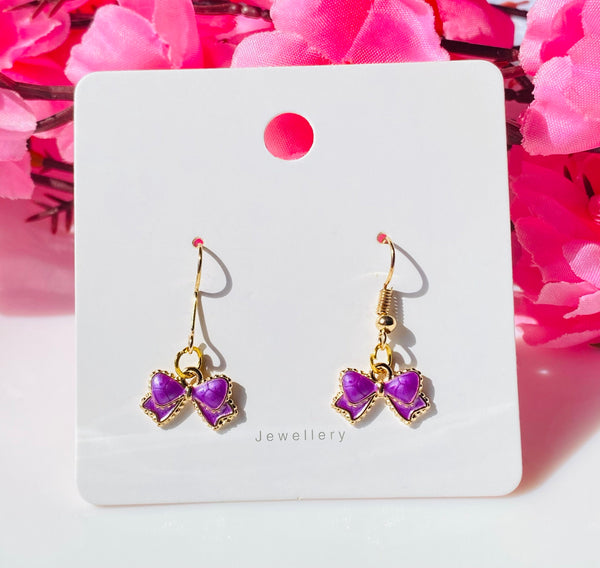 Purple bow knot hook earrings