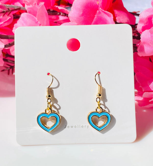 Blue whole heart hanging hook earrings