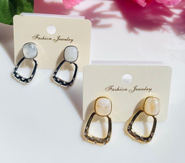 Monalisa stone with zircon stone drop earrings
