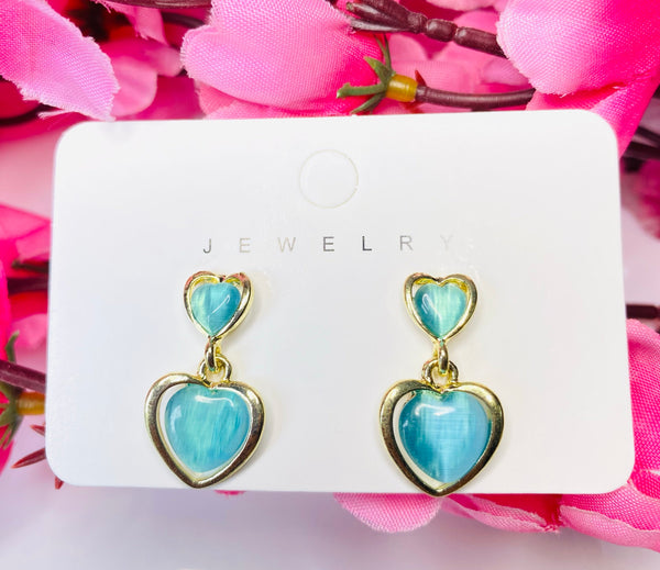 Korean style gold plated blue monalisa stone drop earrings