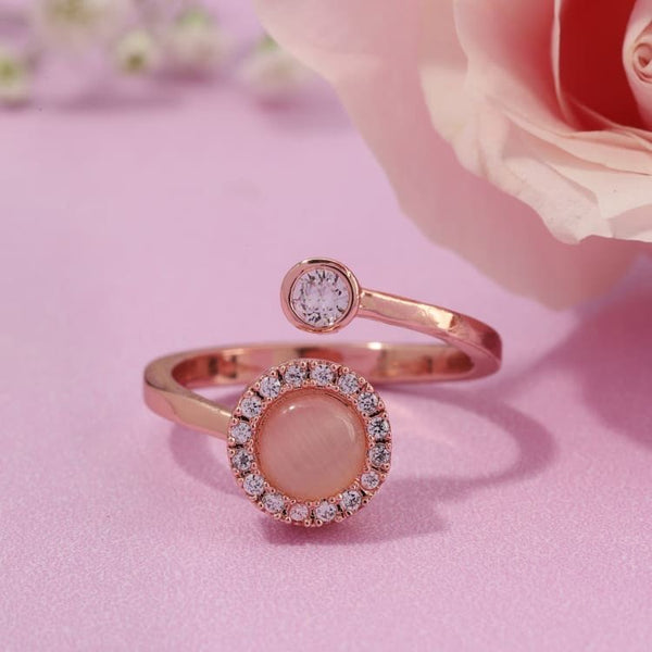 Rose gold moonstone with AD stone rotating adjustable ring