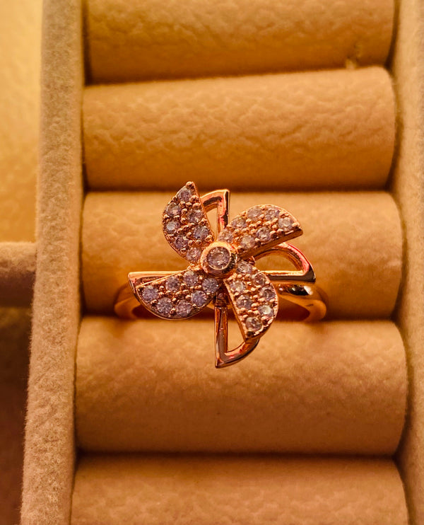 Rose gold AD stone flower rotating adjustable ring