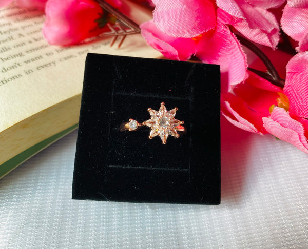Rose gold AD stone flower spinner adjustable ring