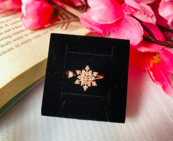 Rose gold snow flake spinner adjustable ring