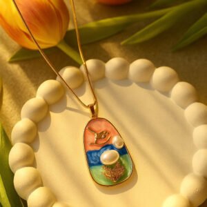 Stainless Steel Bird And Pearl Necklace Earrings