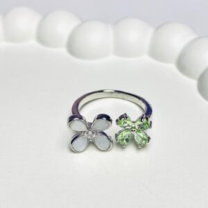 Green dual flower adjustable ring