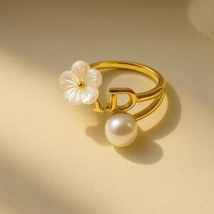 Golden flower adjustable ring