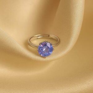Solitaire purple adjustable ring