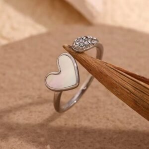 white heart adjustable ring
