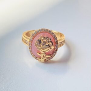 vintage pink rose rhinestone ring