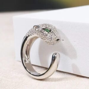 silver plated zircon leopard ring
