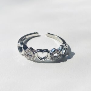 cute hearts rhinestone adjustable ring