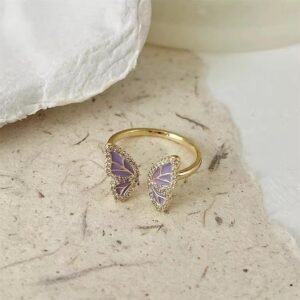 gold and purple butterfly adjustable ring