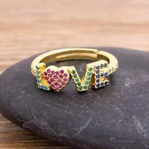 golden multi zircon love adjustable ring