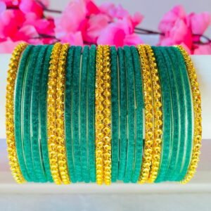 green velvet glass bangles with golden bangles (2 dozen)
