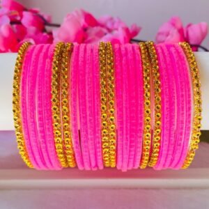 pink velvet glass bangles with golden bangles (2 dozen)