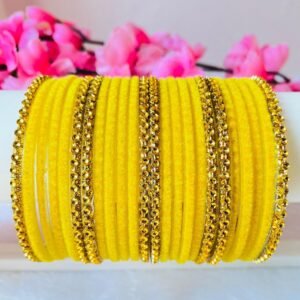 yellow velvet glass bangles with golden bangles (2 dozen)