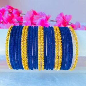 dark purple velvet glass bangles with golden bangles (2 dozen)