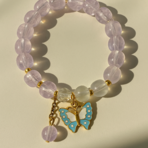 Blue Butterfly Charm White Bracelet Earrings