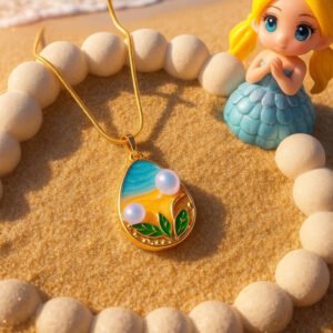 Vintage Stainless Steel Flower Pearl Necklace Earrings