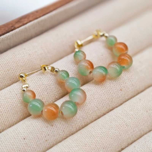 Multicolor Frosted Beaded Hoop Earrings – Trendy Gold Plated Statement Jewelry for Women