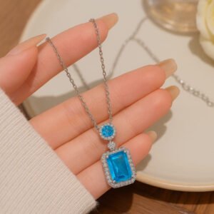 Elegant Blue Stone Stainless Steel Necklace Earrings