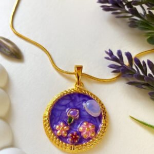 Stainless Steel Purple Flower Necklace Earrings