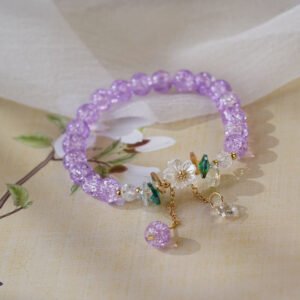 Purple Flower Crystal Bracelet Earrings
