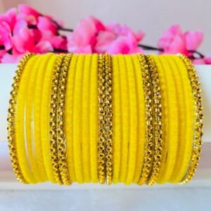 2 Dozen Velvet Glass Bangles With Gold Bangles Yellow24 Bangles Earrings