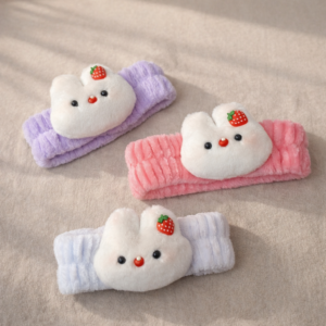 Cute Bunny Plush Face Headband with Strawberry