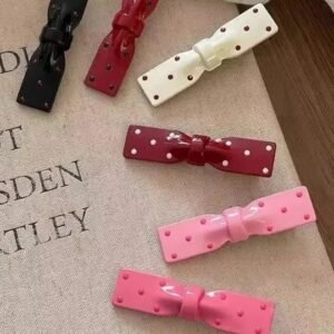 Cute Bow Hair Clips Set – Polka Dot Acrylic Hair Pins (2 pcs set)