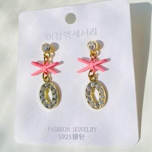 Pink Bow With Rhinestone Earrings