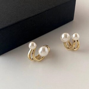 Gold Plated 2 In 1 Pearl Stud Earrings