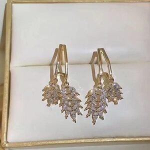 Korean Style Leaf Shaped Stone Earring For Women
