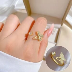Gold Butterfly Zircon Adjustable Ring Earrings