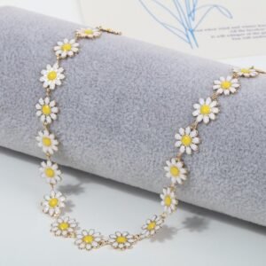 Cute Enamel Silver Plated White Daisy Flower Necklace Earrings