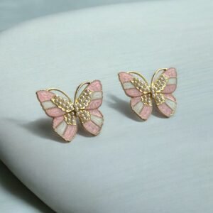 Butterfly Enamel Pearl Stud Earrings