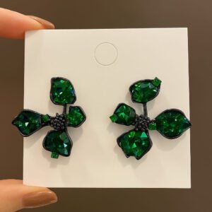Black green flower 2 in 1 earrings