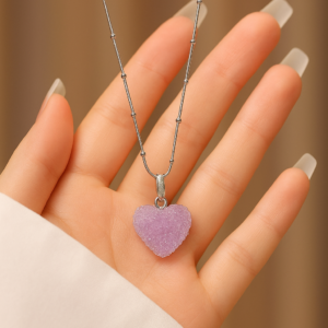 Crystal purple heart stainless steel necklace