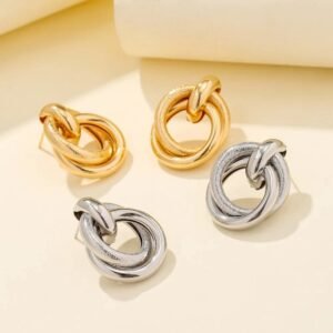 Korean style matte finish double ring stud earrings