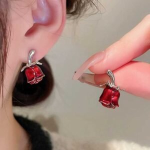 Romantic red rose stud earrings