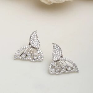 Silver butterfly 2 in 1 stud earrings