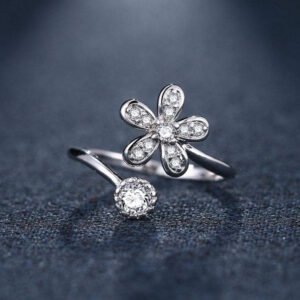 Silver plated floral ring